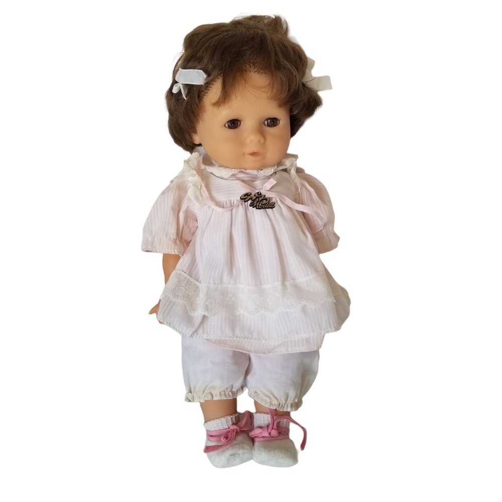 Vintage Gotz Modell Baby Doll Made in Italy 17" Vinyl Brunette Open Close Eyes